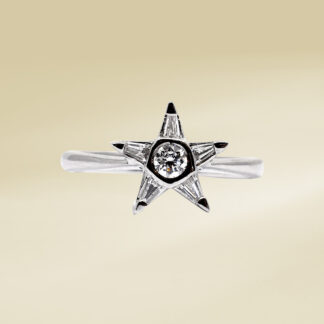 18K White Gold Ladies' Ring with Baguette and Round Cut Diamonds