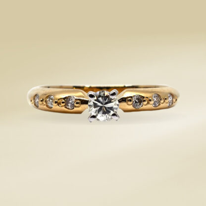 18K Two-Tone Ladies' Ring with Round Cut, Single Stone Diamonds