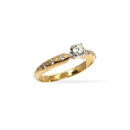 18K Two-Tone Ladies' Ring with Round Cut, Single Stone Diamonds - Image 3