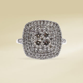 18K White Gold Ladies' Ring with Round Cut and Cluster Halo Diamonds