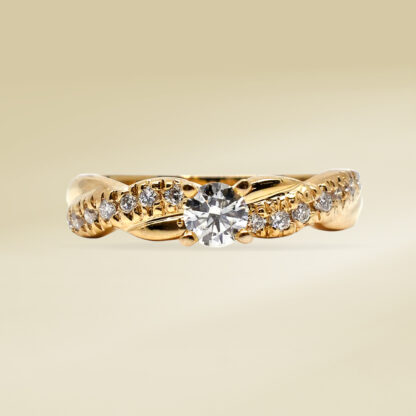 18K Yellow Gold Ladies' Ring with Round Cut, accented Diamonds