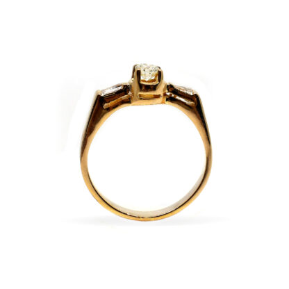 14K Yellow Gold Ladies' Ring with Baguette and Round Cut, Two Stone Diamonds - Image 3