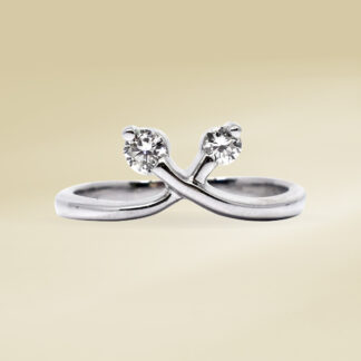 18K White Gold Ladies' Ring with Round Cut, Two Stone Diamonds