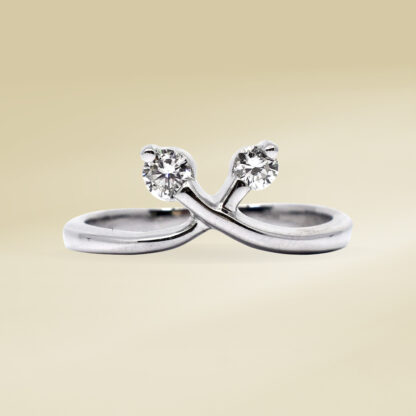 18K White Gold Ladies' Ring with Round Cut, Two Stone Diamonds