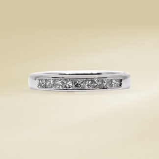 14K White Gold Ladies' Ring with Half, Round Cut Diamonds