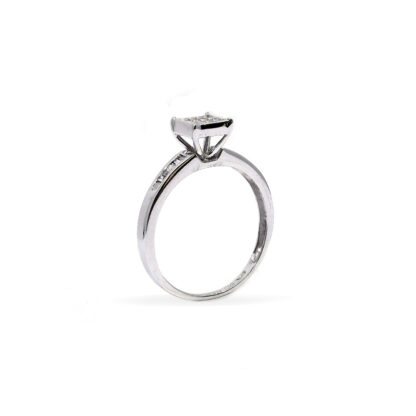 14K White Gold Ladies' Ring with Princess Cut, Baguette, and Round Cut, Accented Diamonds - Image 3