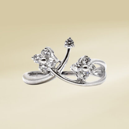 14K White Gold Ladies' Ring with Round Cut, Cluster Diamonds