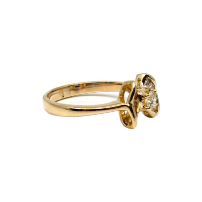 14K Yellow Gold Ladies' Ring with Round Cut, Baguette Cut, Two Stone Diamonds - Image 2