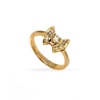 14K Yellow Gold Ladies' Ring with Round Cut, Baguette Cut, Two Stone Diamonds - Image 3