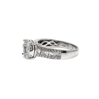 18K White Gold Ladies' Ring with Accented, Baguette and Round Cut Diamonds - Image 2