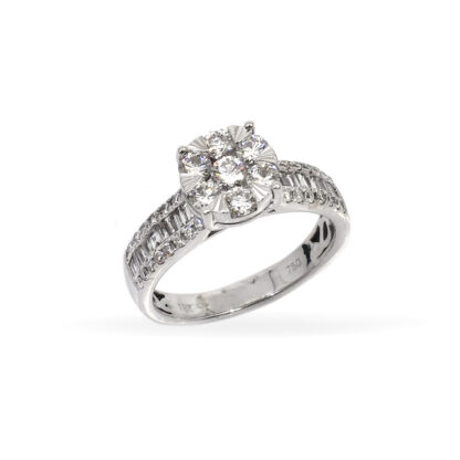 18K White Gold Ladies' Ring with Accented, Baguette and Round Cut Diamonds - Image 3