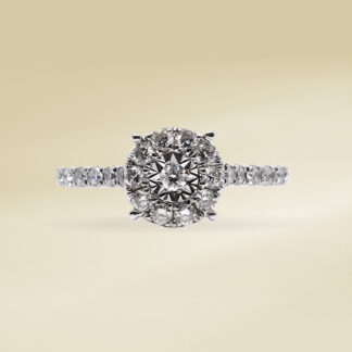 18K White Gold Ladies' Ring with Round Cut, Illusion Accented Diamonds