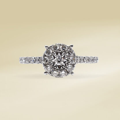 18K White Gold Ladies' Ring with Round Cut, Illusion Accented Diamonds
