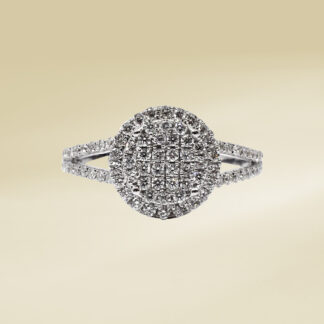 18K White Gold Ladies' Ring with Round Cut, Accented, and Illusion Diamonds
