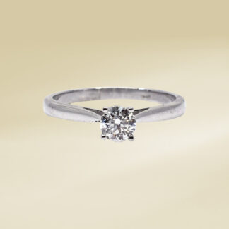 14K White Gold Ladies' Ring with Round Cut, Single Stone Diamonds