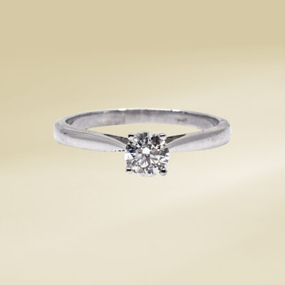 14K White Gold Ladies' Ring with Round Cut, Single Stone Diamonds