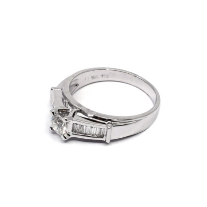 18K White Gold Ladies' Ring with Baguette and Round Cut, Accented, Two Stone Diamonds - Image 2