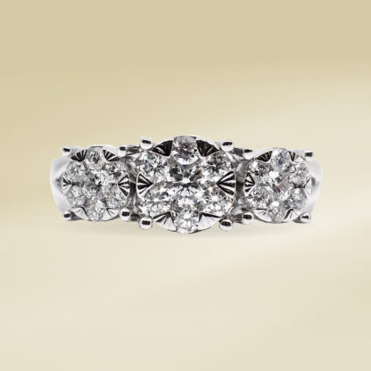14K White Gold Ladies' Ring with Round Cut, Cluster Diamonds