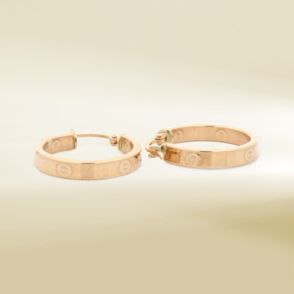 18K Yellow Gold Brand-Inspired Hoop Design Earrings - Image 3
