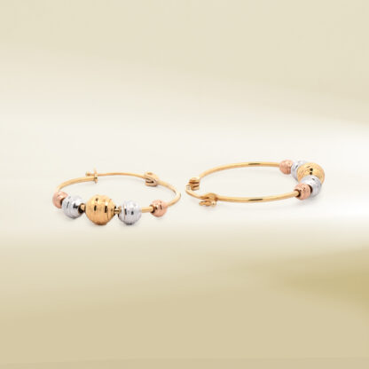 18K Tri-Color Hoop with Tri-Color Ball Design Earrings - Image 3