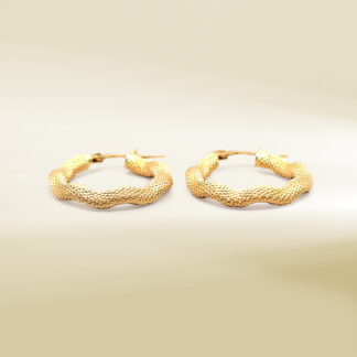 18K Yellow Gold Textured Twisted Hoop Earrings