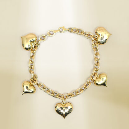 18K Yellow Gold Cable Chain with Heart Charm Bracelet - Image 2