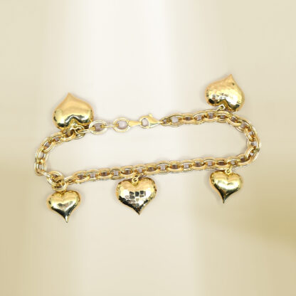 18K Yellow Gold Cable Chain with Heart Charm Bracelet - Image 3