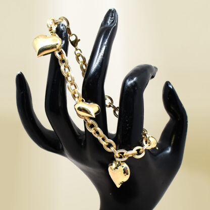 18K Yellow Gold Cable Chain with Heart Charm Bracelet - Image 4