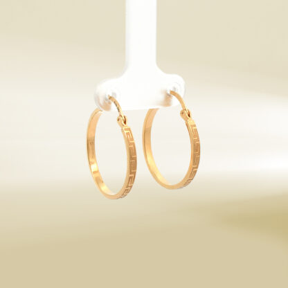 18K Yellow Gold Brand Inspired Hoop Earrings - Image 4