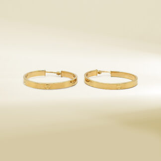 18K Yellow Gold Brand-Inspired Hoop Design Earrings