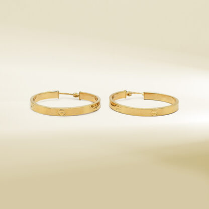 18K Yellow Gold Brand-Inspired Hoop Design Earrings