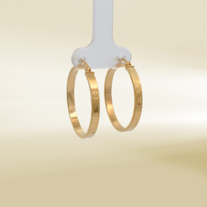 18K Yellow Gold Brand-Inspired Hoop Design Earrings - Image 4