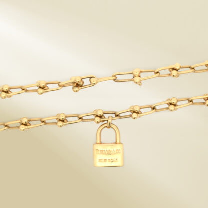 18K Yellow Gold Brand-Inpired Chain Necklace with Ball Dangle and Brand-Inspired Pendant - Image 3