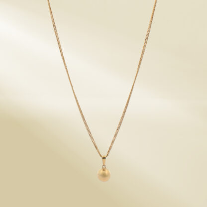 18K Yellow Gold Curb Chain Necklace with Ball Pendant - Image 4