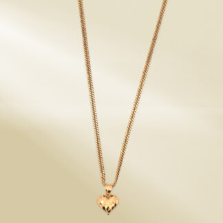 18K Yellow Gold Curb Chain Necklace with Heart Pendant