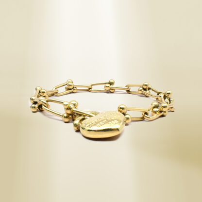 18K Yellow Gold Brand-Inspired with Heart Charm Bracelet