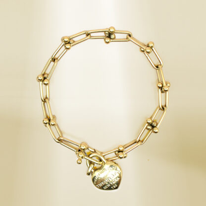 18K Yellow Gold Brand-Inspired with Heart Charm Bracelet - Image 2