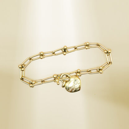 18K Yellow Gold Brand-Inspired with Heart Charm Bracelet - Image 3