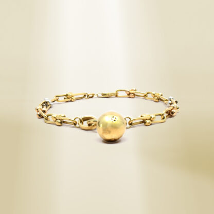 18K Yellow Gold Brand-Inspired with Ball Charm and Tri-Color Bead Bracelet