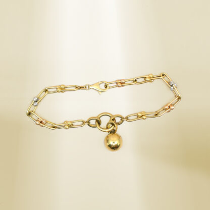 18K Yellow Gold Brand-Inspired with Ball Charm and Tri-Color Bead Bracelet - Image 2
