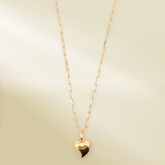 18K Yellow Gold Paperclip Chain Necklace with Heart Pendant