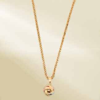 18K Yellow Gold Palma Chain Necklace with Tri-Color Knot Pendant