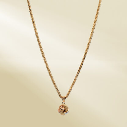 18K Yellow Gold Palma Chain Necklace with Tri-Color Knot Pendant - Image 4