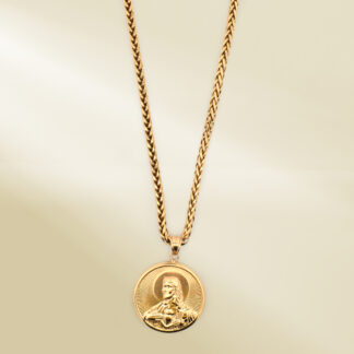 18K Yellow Gold Palma Chain Necklace with Mary and Christ Pendant