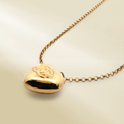 18K Yellow Gold Rolo Chain Necklace with Brand-Inspired Heart Pendant - Image 2