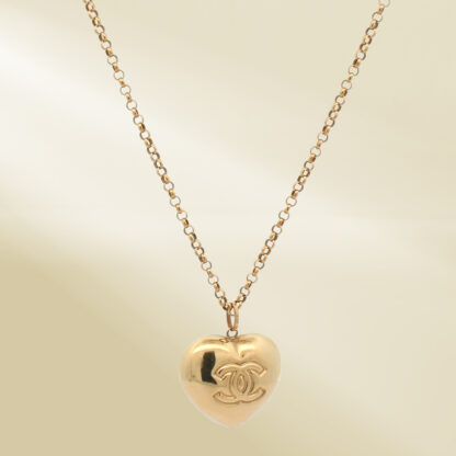 18K Yellow Gold Rolo Chain Necklace with Brand-Inspired Heart Pendant - Image 4