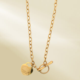 18K Yellow Gold Chunky Necklace with Brand-Inspired Heart Pendant