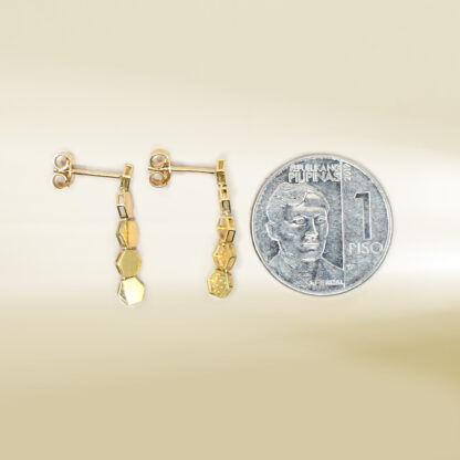 18K Yellow Gold Dangling Hexagon Shaped Earrings - Image 2