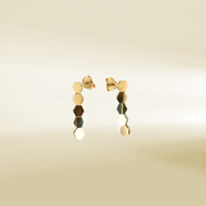 18K Yellow Gold Dangling Hexagon Shaped Earrings - Image 4