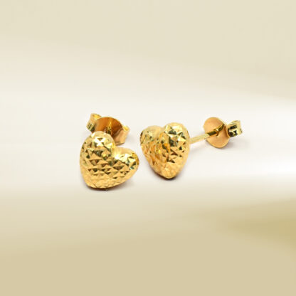 18K Yellow Gold Puffy Heart Earrings - Image 3